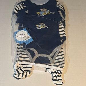 Baby 3-6 Months - 5PC Set White Navy Blue Baby Onesie